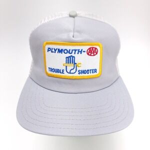 Vtg Plymouth Trouble Shooter Trucker Hat Cap‎ Grey Patch Snapback AAA Mechanic